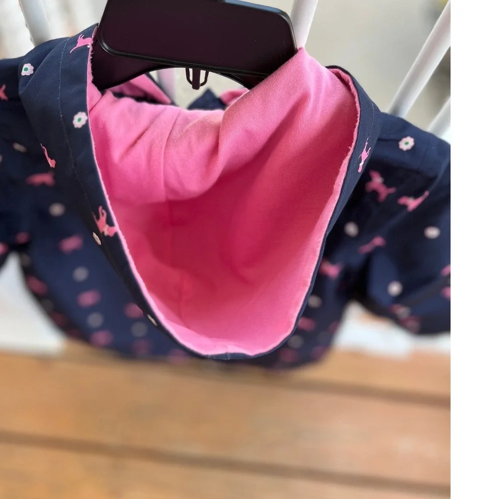 Gymboree Kids Navy Blue‎ Raincoat Pink Dog Print Hooded Spring Autumn Outerwear